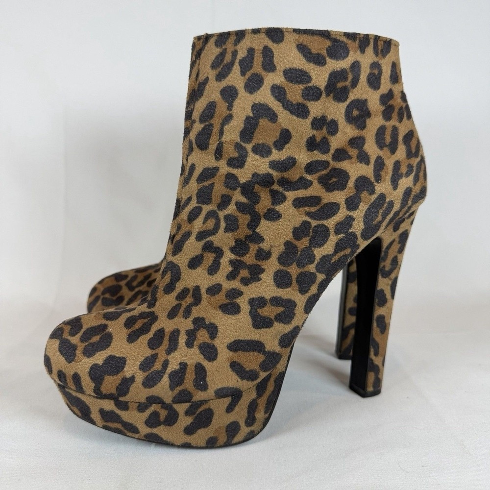Mossimo Womens Leopard Print Platform Ankle Boots Stiletto Heel Brown Black Sz 9